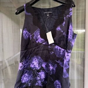 Banana Republic Black and Purple Floral Top